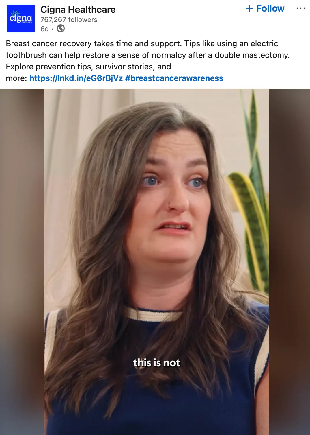 An informative post from Cigna Healthcare on breast cancer awareness.