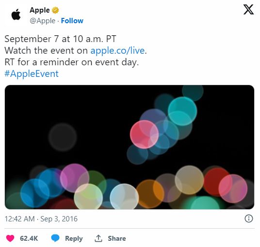 A social media post by Apple about one of its events.