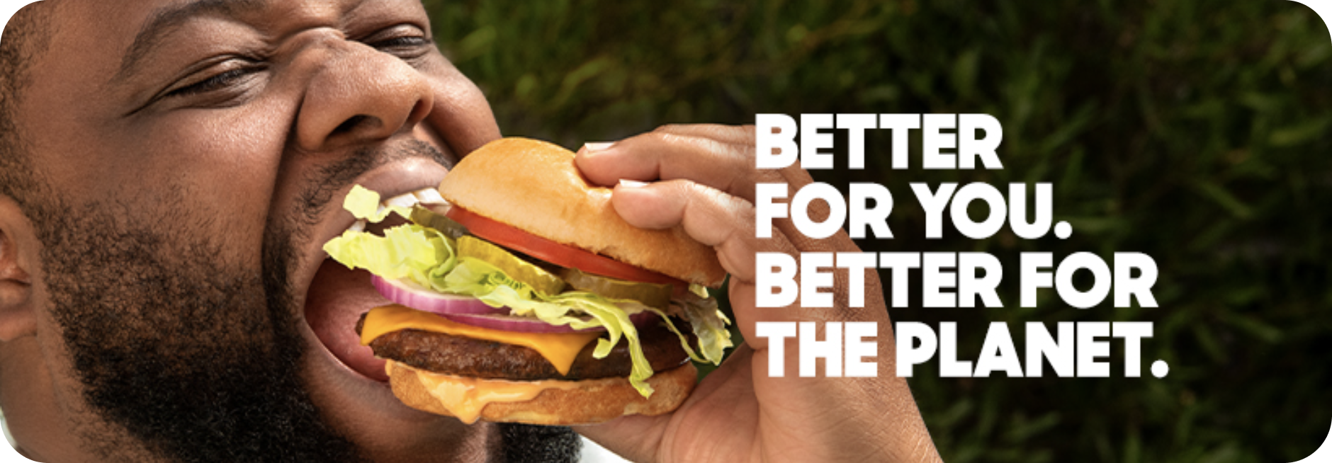 A Facebook image from Subway's campaign shows a man consuming a large Subway sandwich, and the picture caption says better for you, better for the planet.
