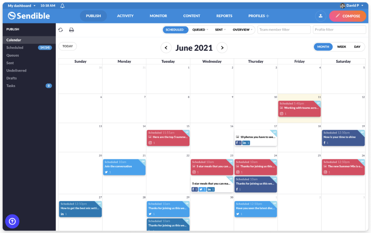 Sendible-s scheduling calendar