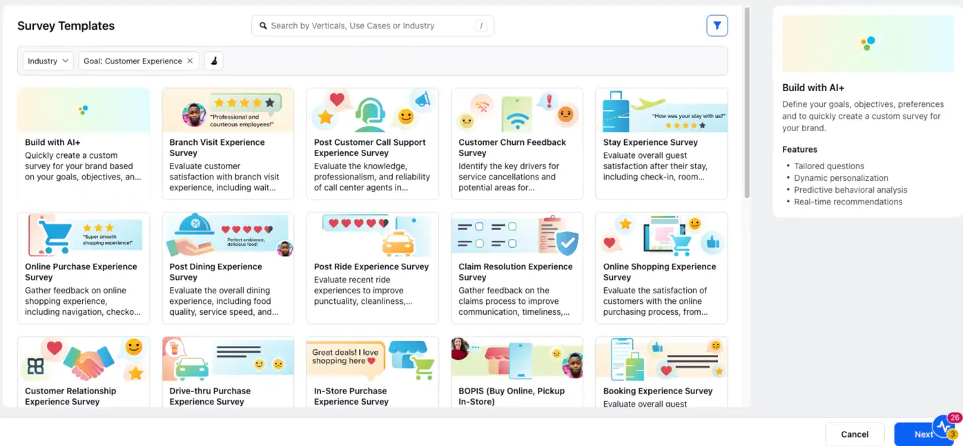 Sprinklr's Customer Feedback Management Survey templates