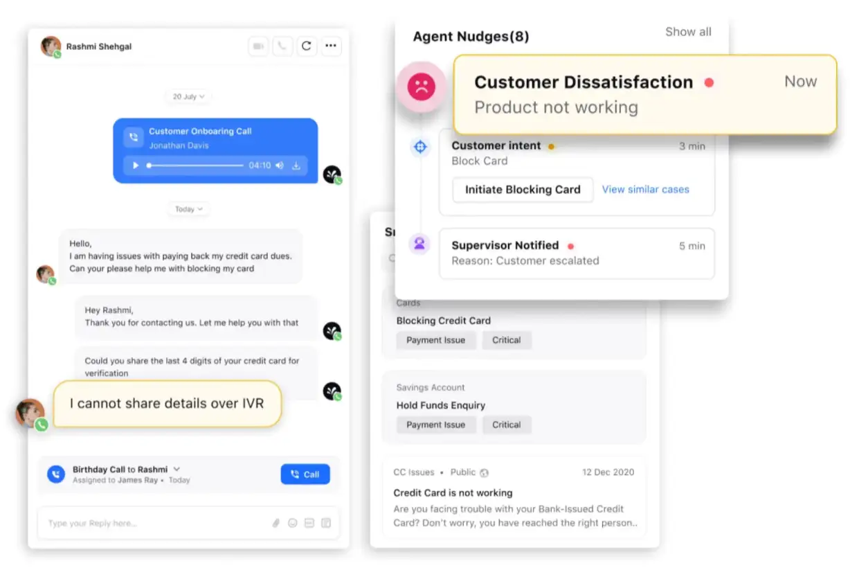 Real-time nudges to supervisors about CSAT trend during live call with Sprinklr Service