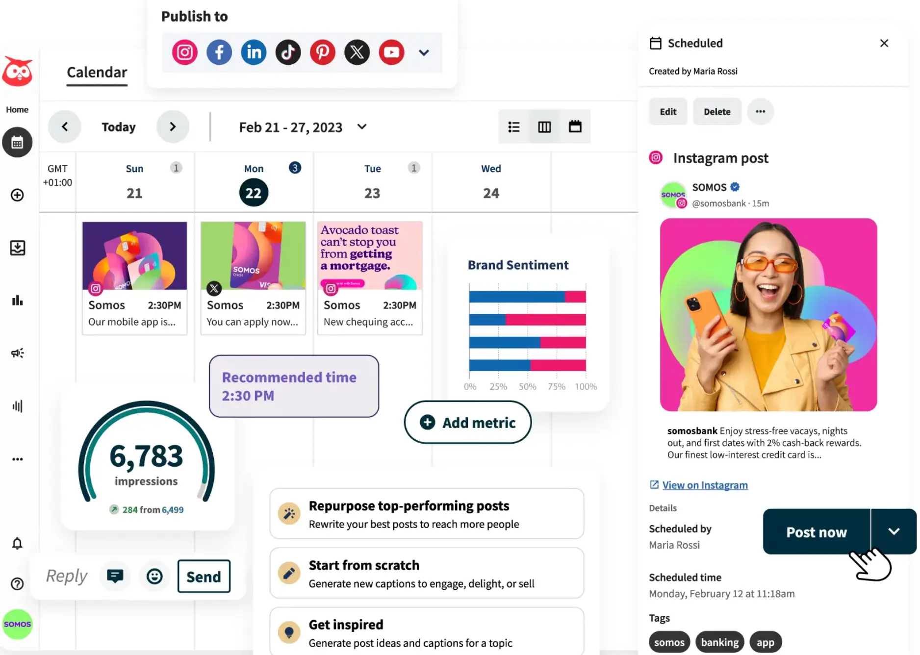 Hootsuite social media publisher and calendar.