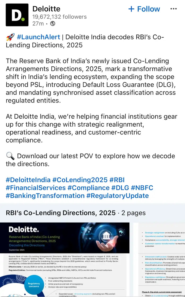 Screenshot of Deloitte’s thought leadership content posted on LinkedIn