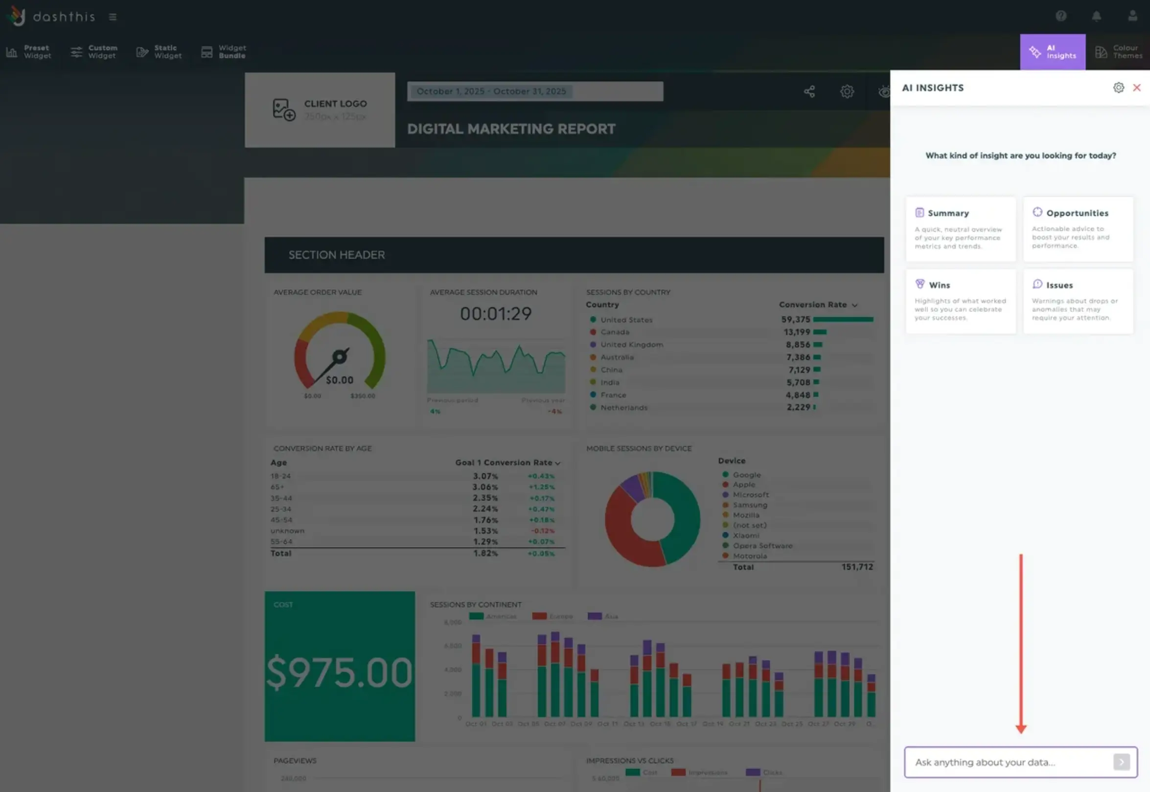 DashThis AI Insights feature for advanced reporting.