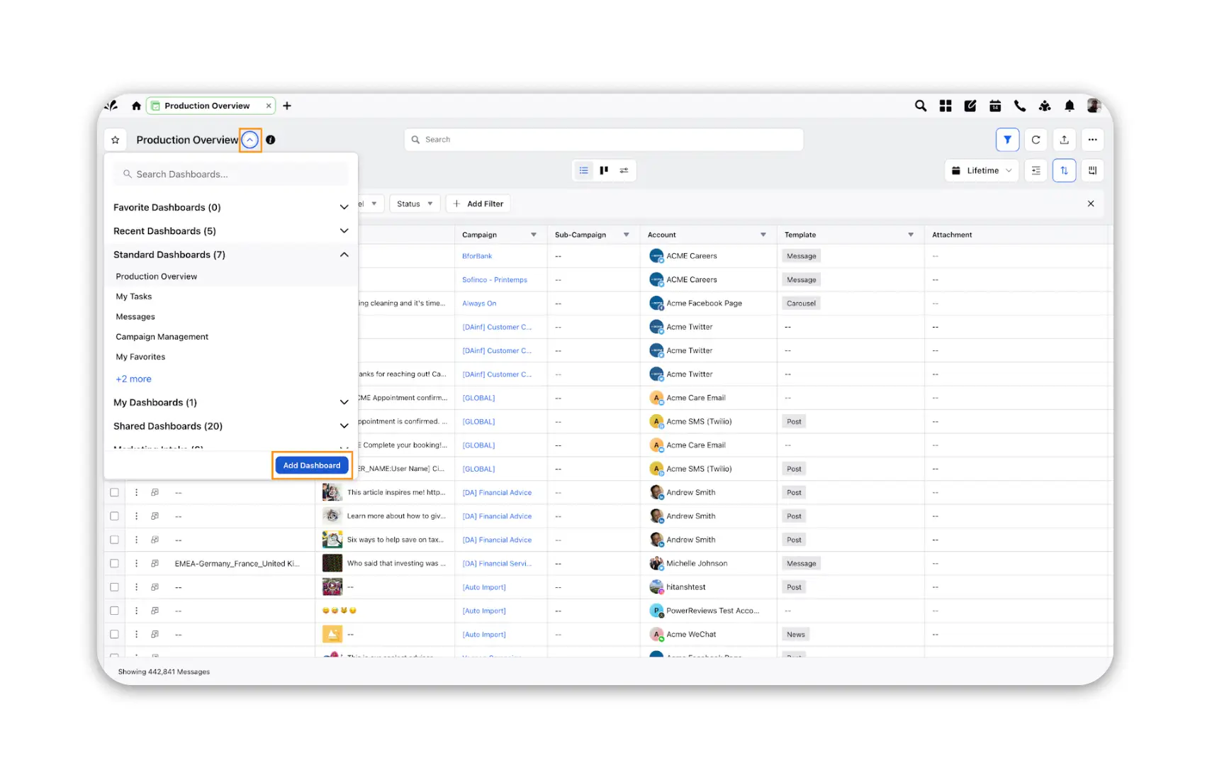 Sprinklr enables you to create custom dashboards and reports. 