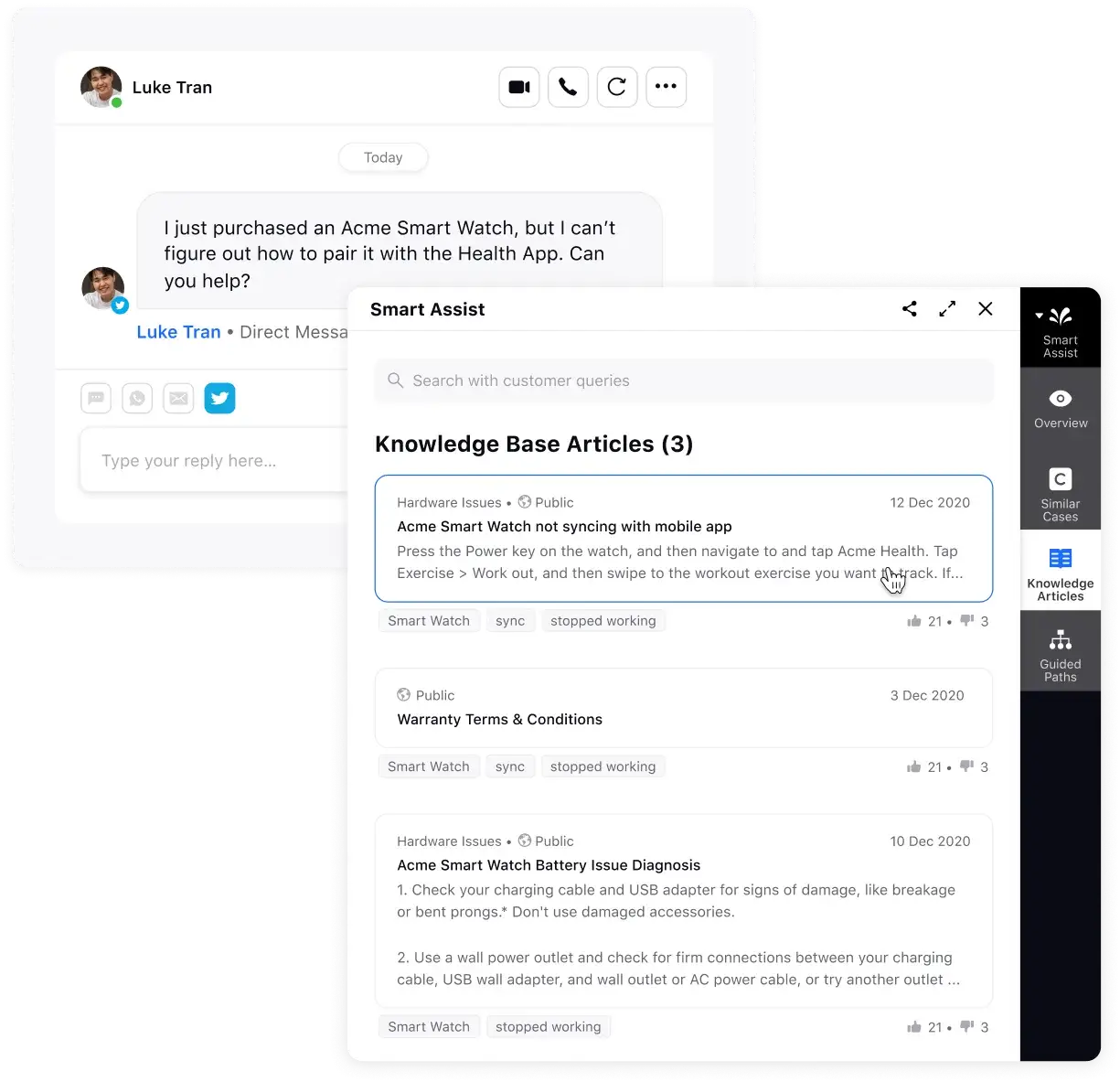 Internal knowledge base article suggested by AI on Sprinklr