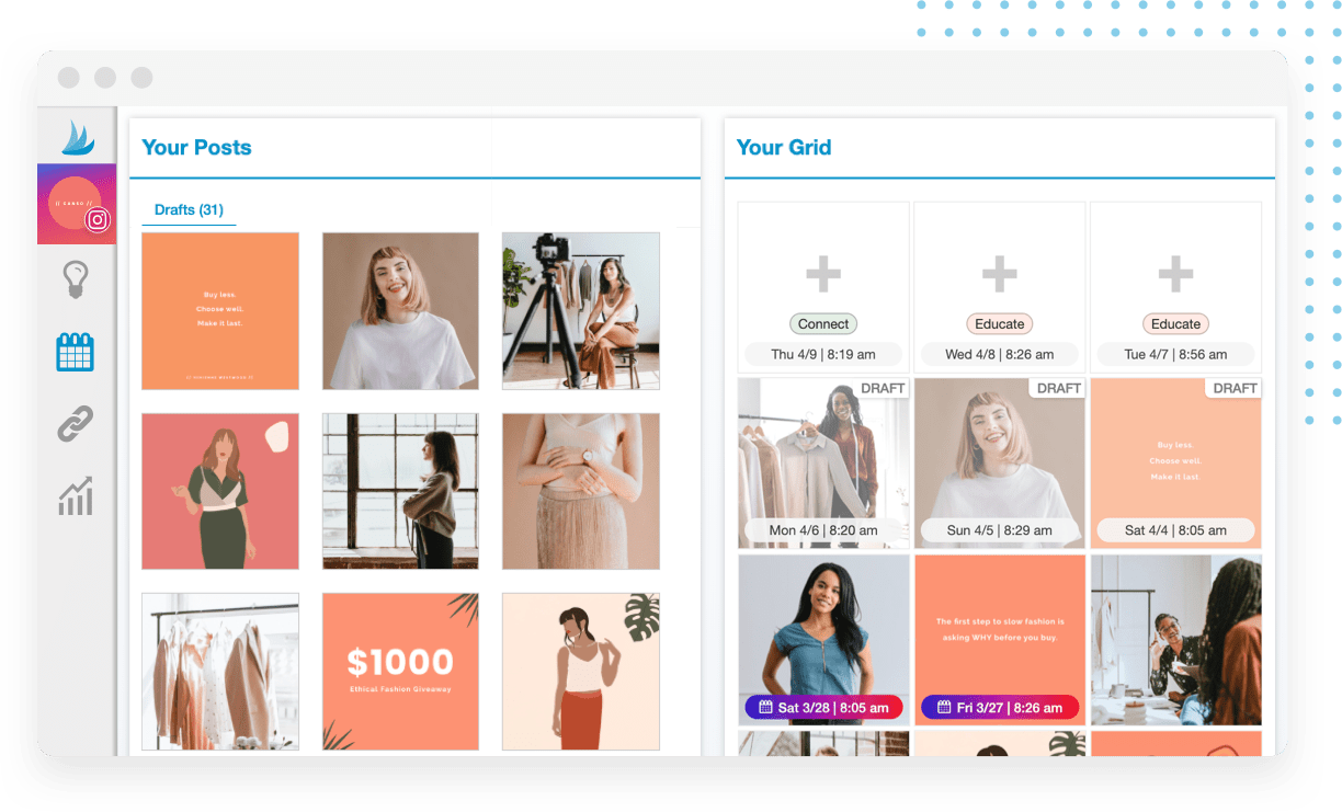 Automatically create eye-catching Instagram posts and Stories with Tailwind-s customizable templates and intuitive editing platform
