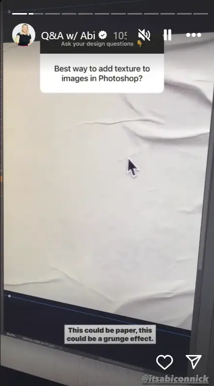 An Instagram Story from Photoshop’s account on the best way to add texture to an image 