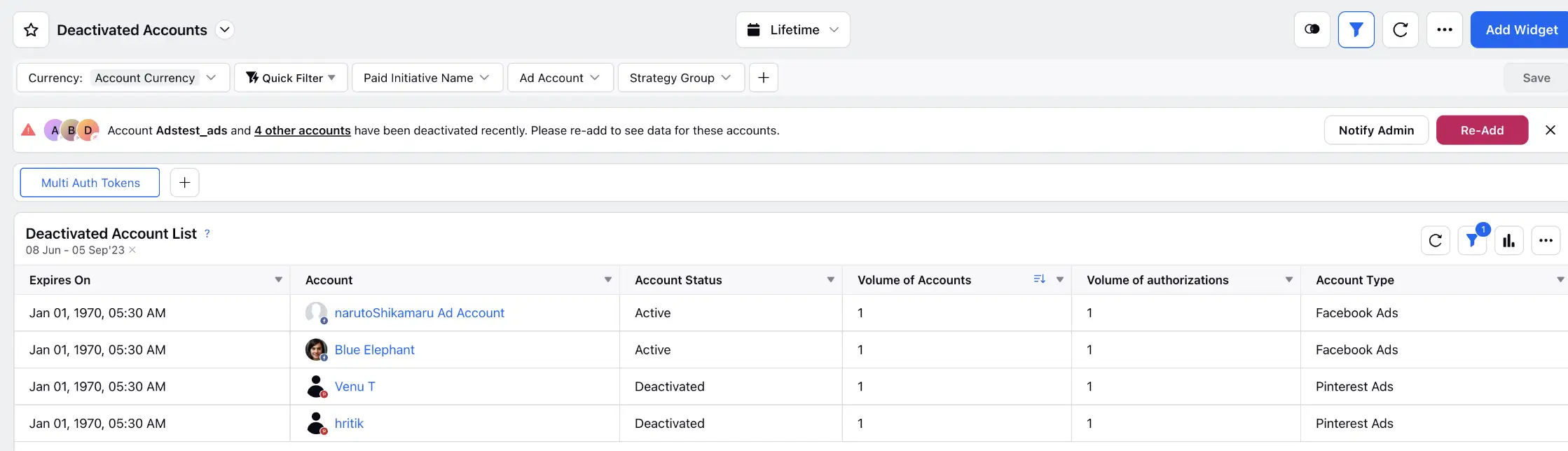 Ad Account Deactivations in Sprinklr Ads Reporting