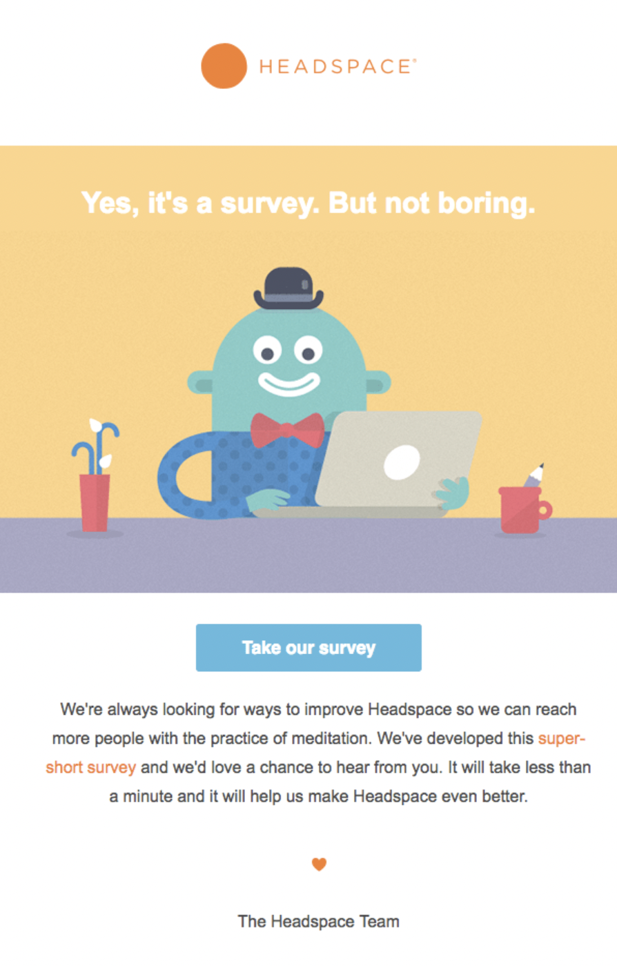 An email from Headspace, prompting users to fill out their survey