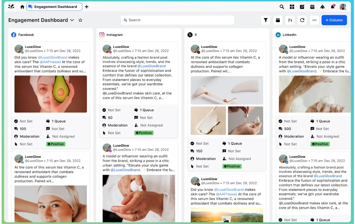 Sprinklr Social’s engagement dashboard helps you manage multiple social media accounts. 