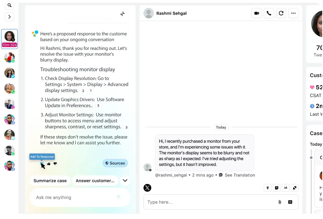 AI-powered contextual responses with Sprinkr Agent Copilot