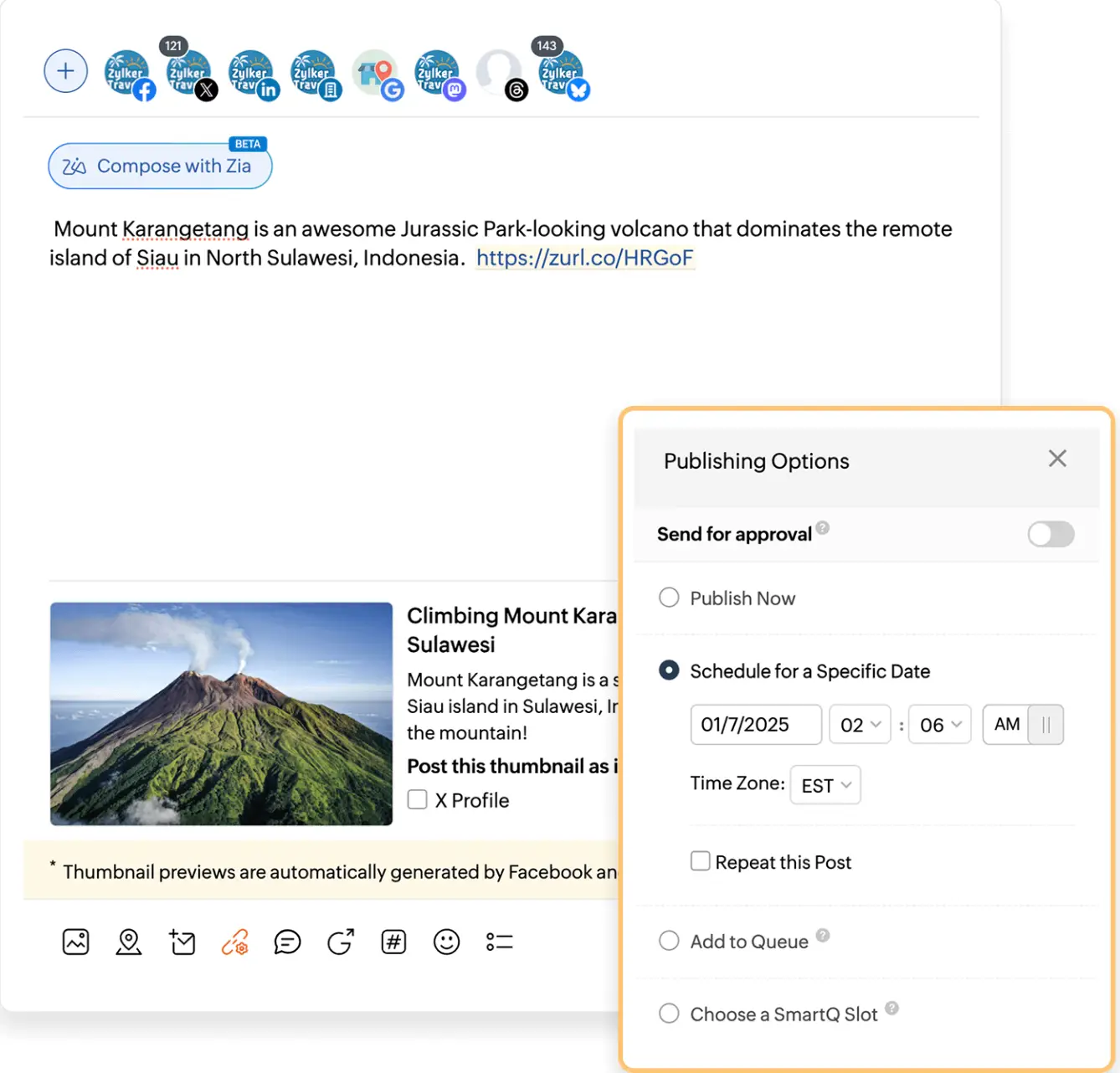 Zoho Social's social media automation features.