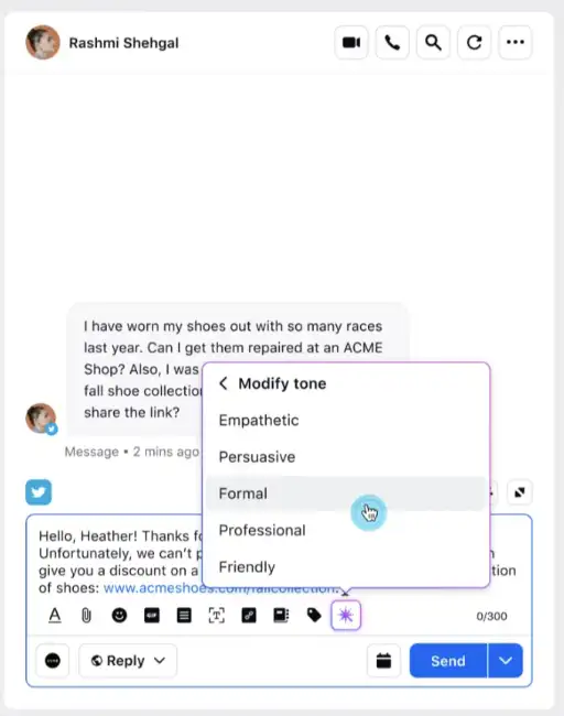 Tone moderation with Sprinklr Service