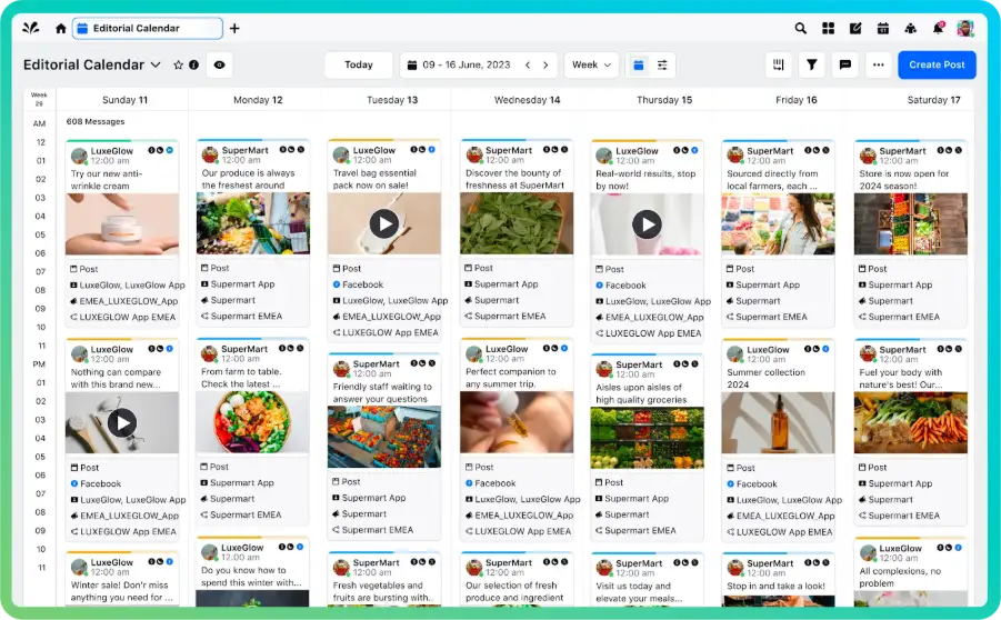 Sprinklr dashboard displaying AI-powered social listening insights, including real-time sentiment analysis, trending keywords and visual data charts across multiple digital and social media platforms. 