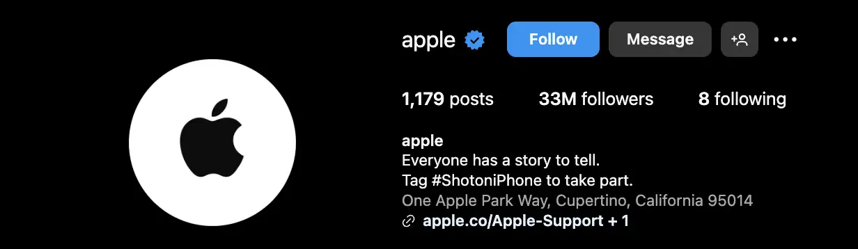 Apple’s Instagram page showing their hero hashtag