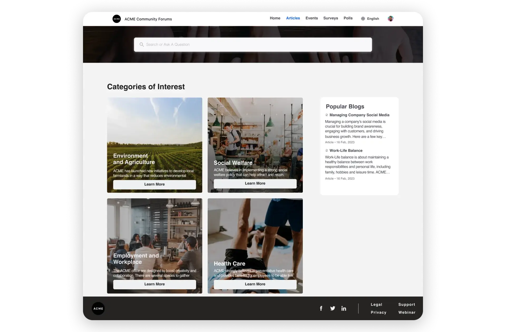 Browse company-curated self-serve content for answers 