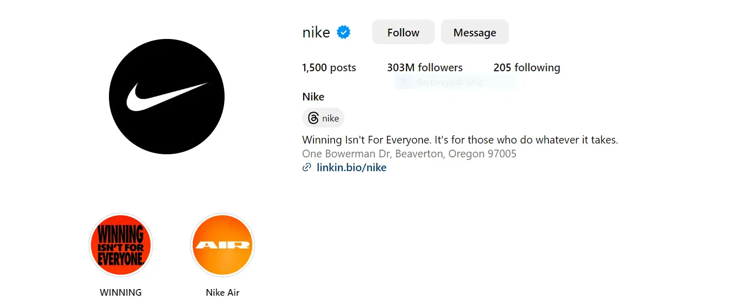 Nike’s Instagram profile highlights a bold and empowering statement.