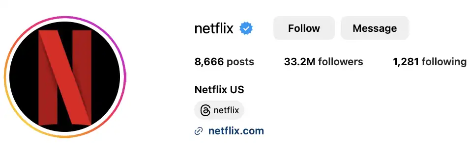 Blue checkmark on Netflix-s Instagram account