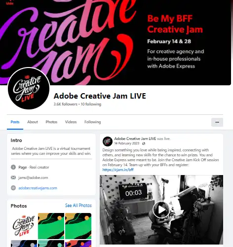 Adobe Creative Jam's live event feed showing top creative submissions 