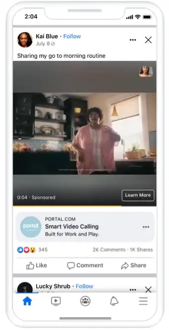 Facebook in-stream video ads appear with regular posts.