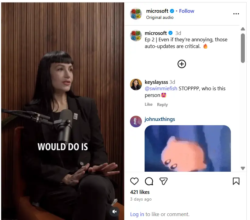 Instagram podcast screenshot posted by Microsoft on its Instagram handle. 