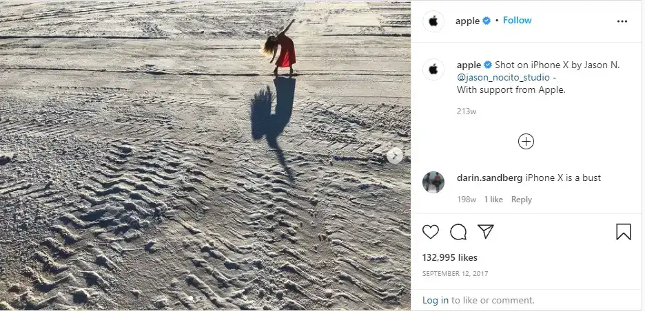 Example of Apple's Instagram posts that rely on USG for an organic touch