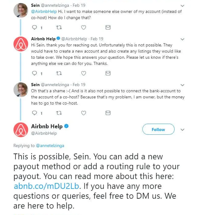 Airbnb responding to a customer's concern with an apt solution.