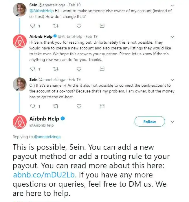 Airbnb responding to a customer's concern with an apt solution.