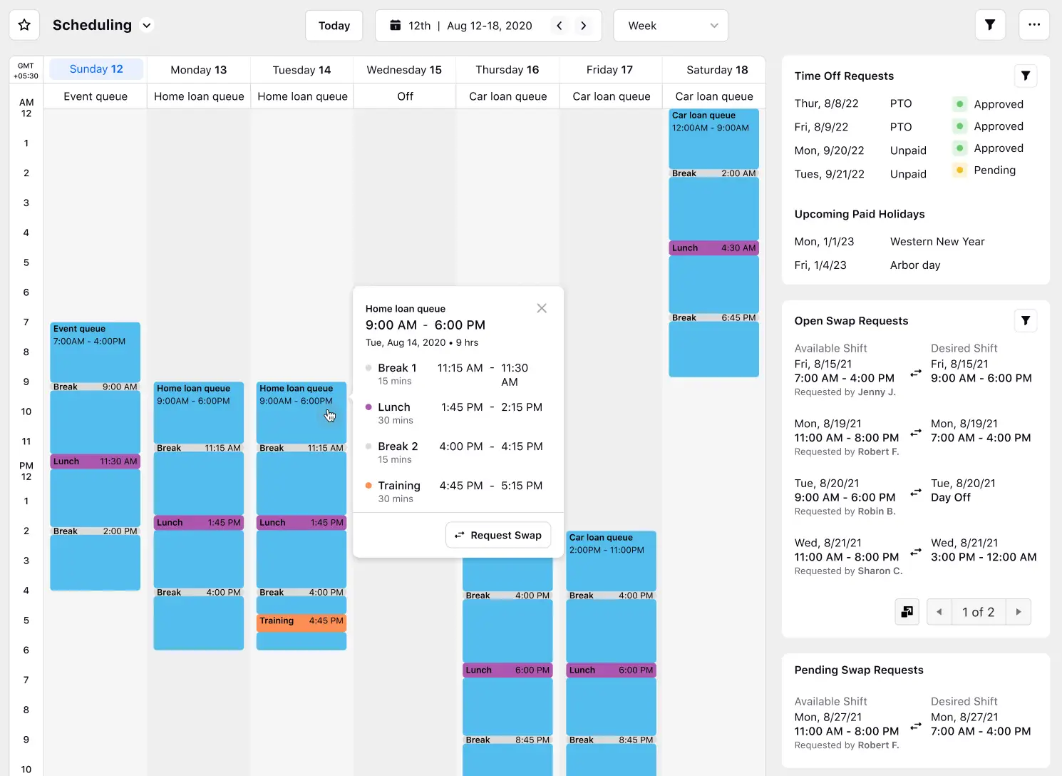 An image from the Sprinklr Platform showing the weekly scheduling of agents