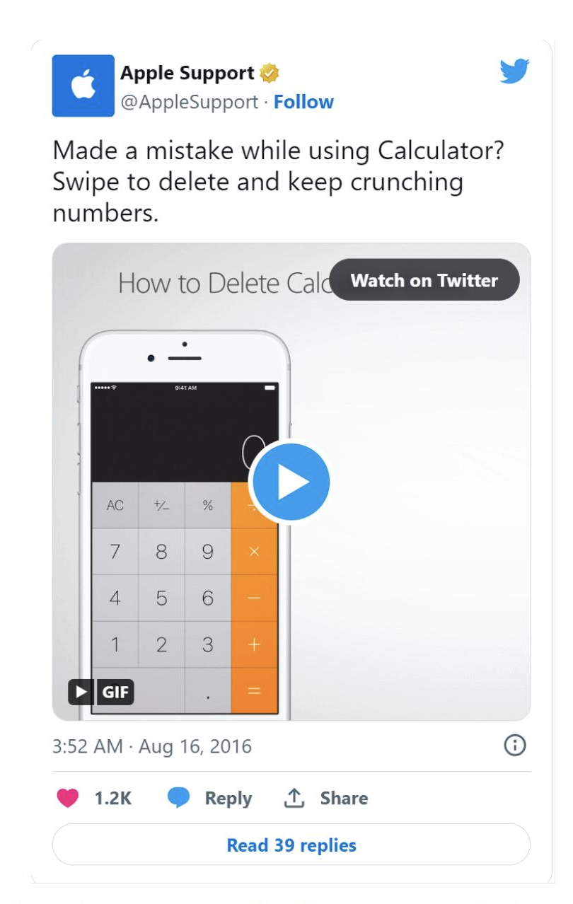 A video tweet by Apple Support with a useful tip about the Calculator app on the iPhone.
