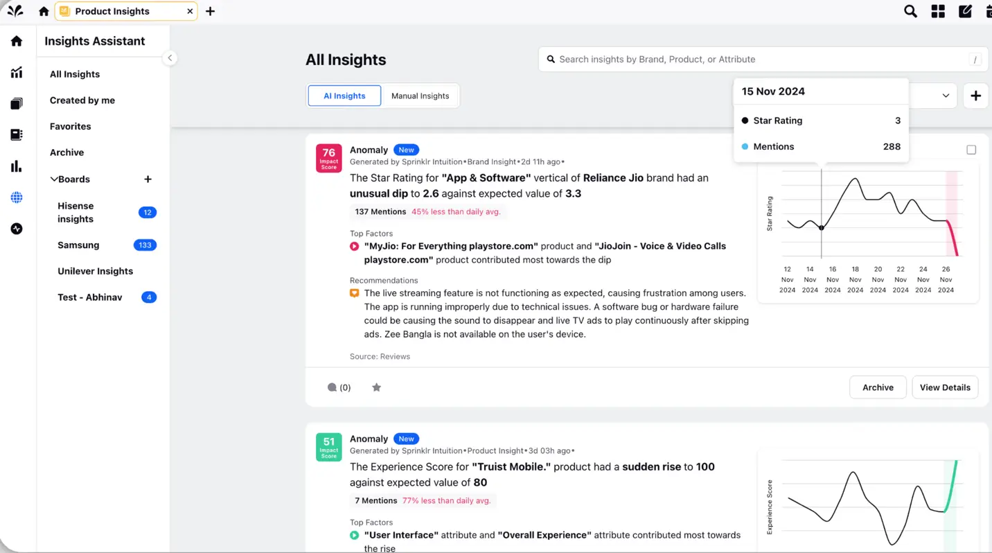 Sprinklr's Insights Assistant to generate meaningful insights easily and in a timely manner.