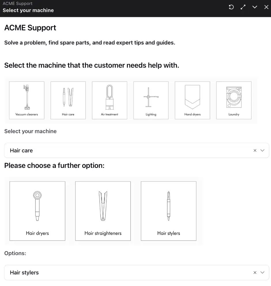 A product screenshot containing visual aids that break down the resolution process into simple steps.