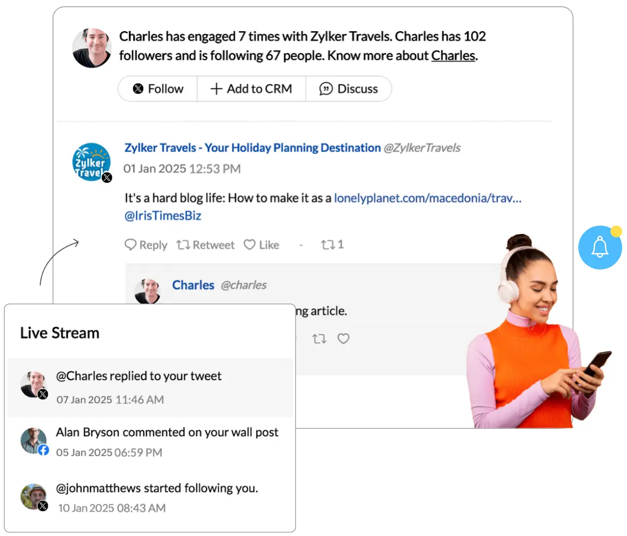 Zoho Social's monitoring capabilities.