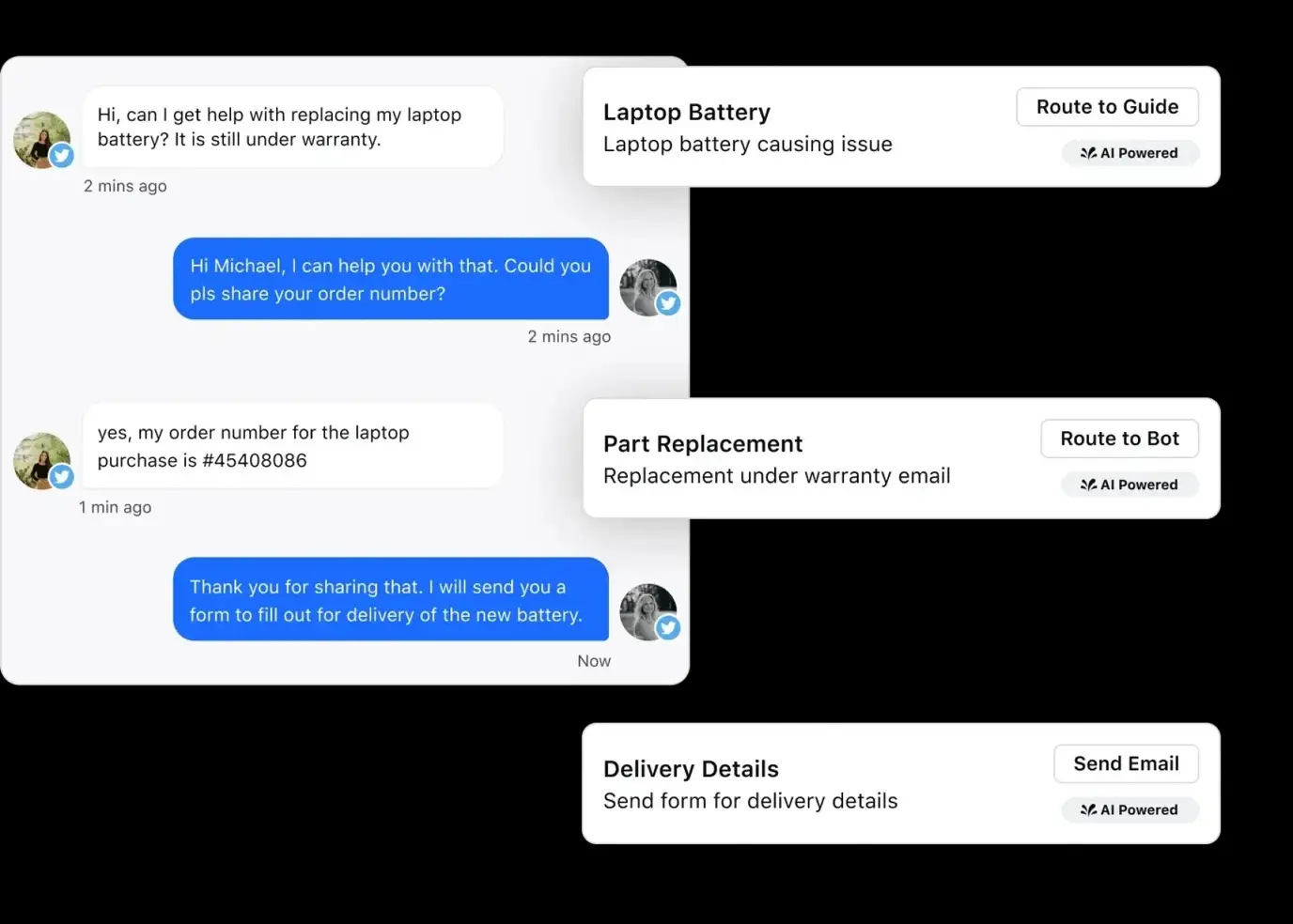 Sprinklr's AI-powered agent assistance capability helps human agents at each point during interactions