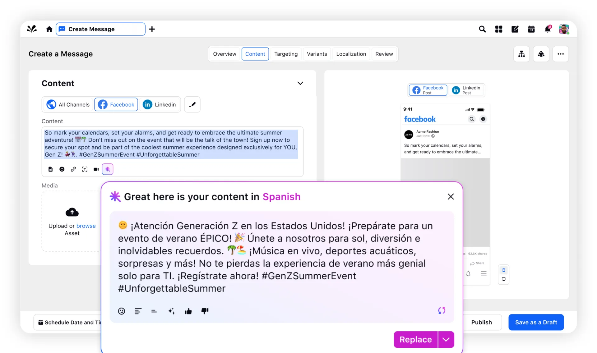 Translating content at the click of a button using Sprinklr AI+