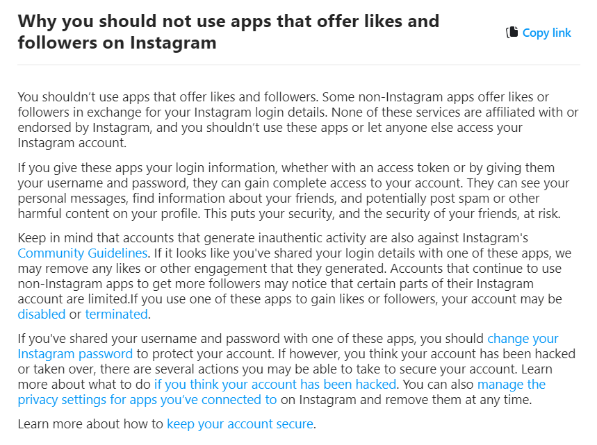 Screenshot of Instagram-s policies