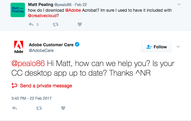 Adobe Customer Care on Twitter