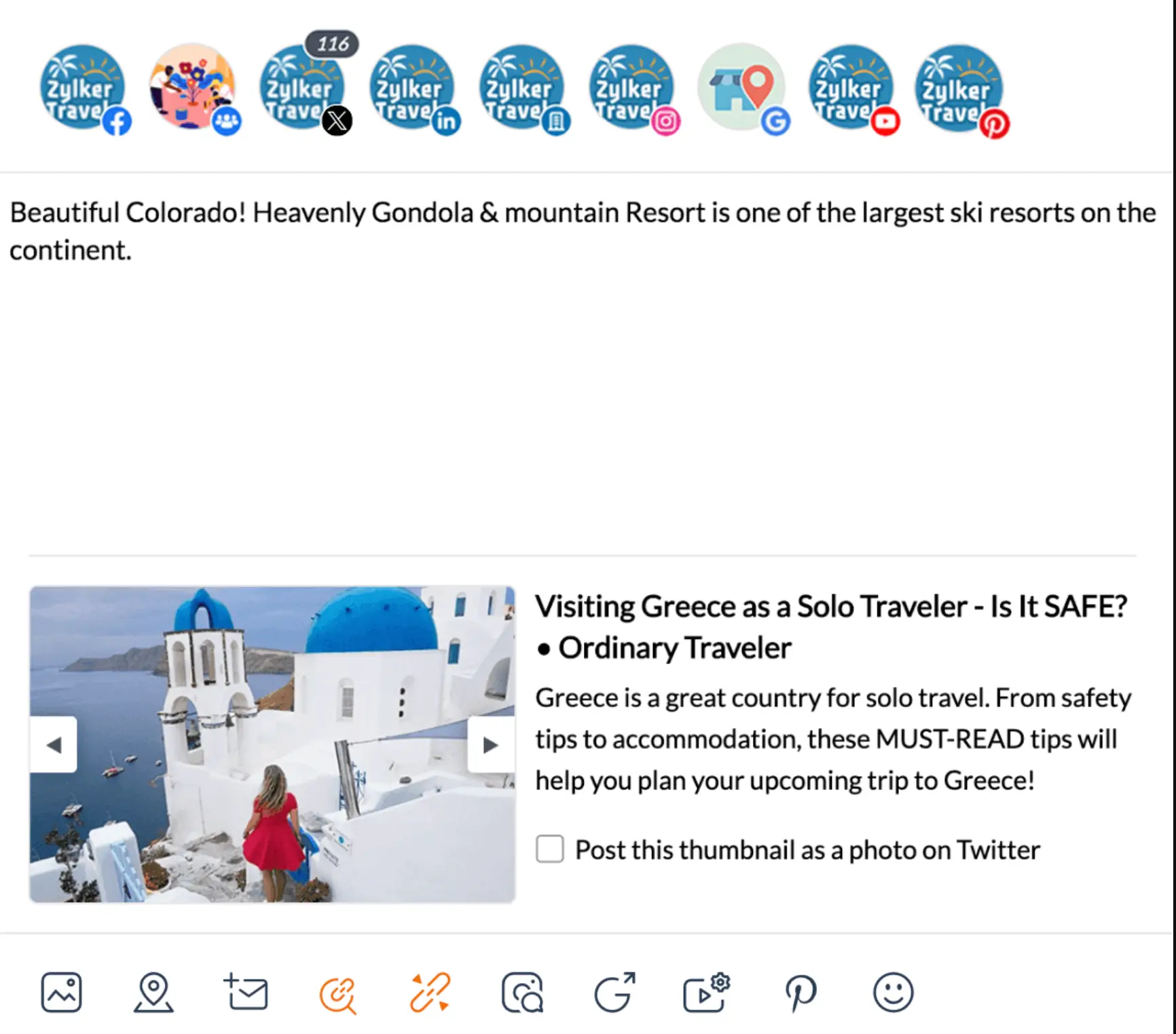 Zoho Social's social media publishing capability.