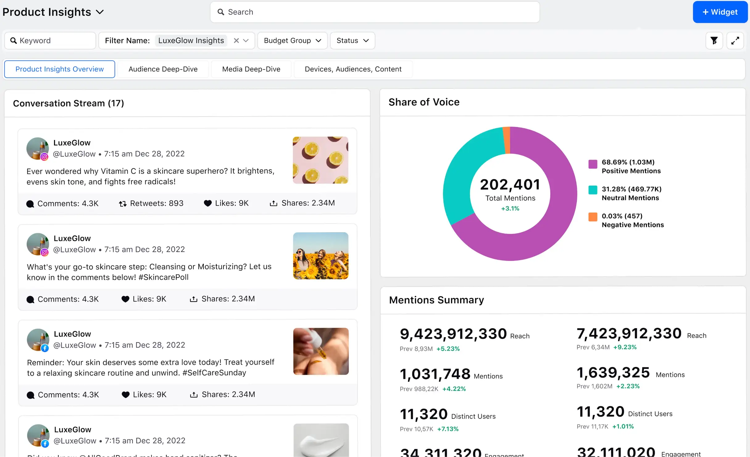 Sprinklr's Social listening platform capabilities.