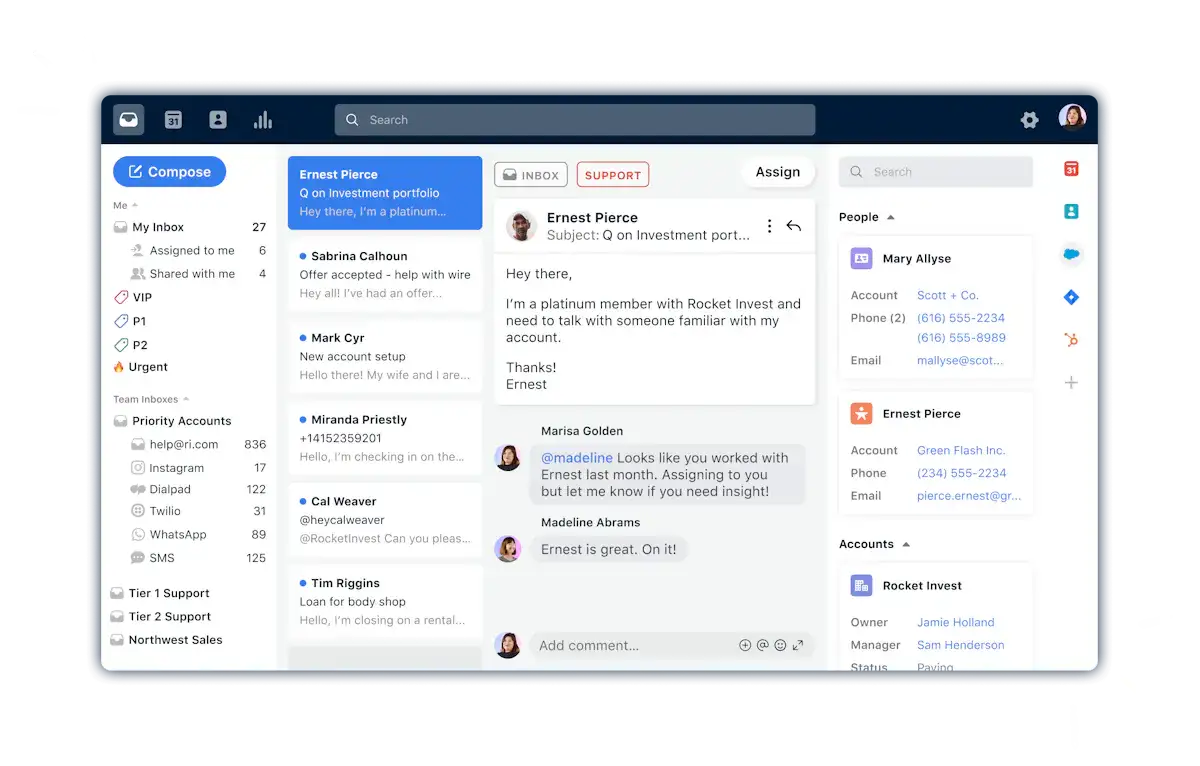 Front email management dashboard