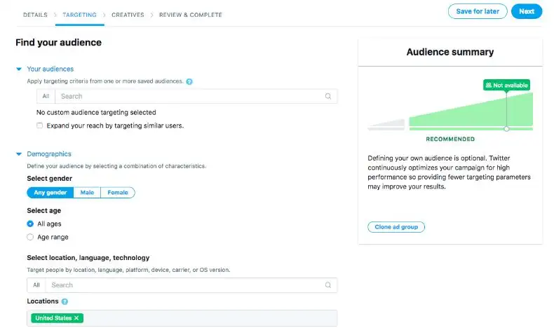 X's ad targeting parameters.