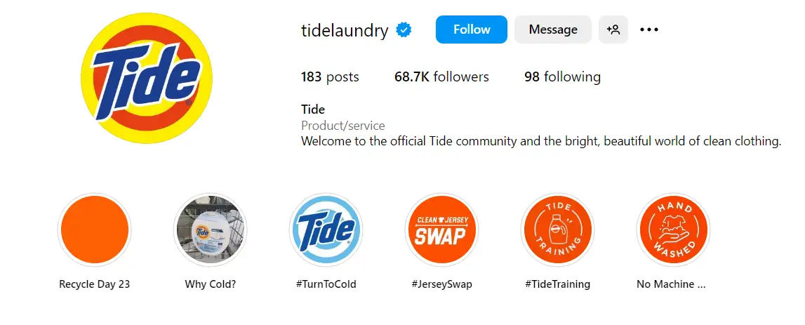 Tide's Instagram profile.