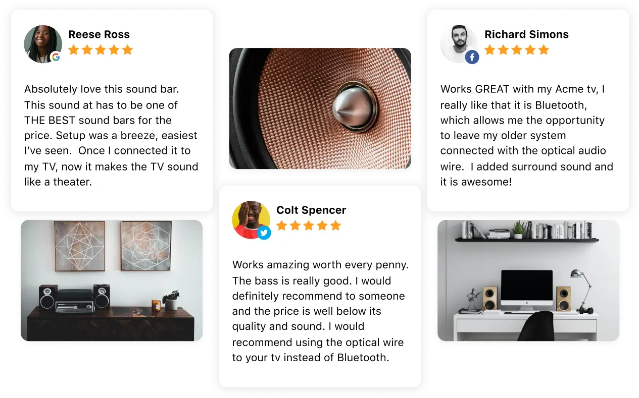 A collage of positive customer reviews.