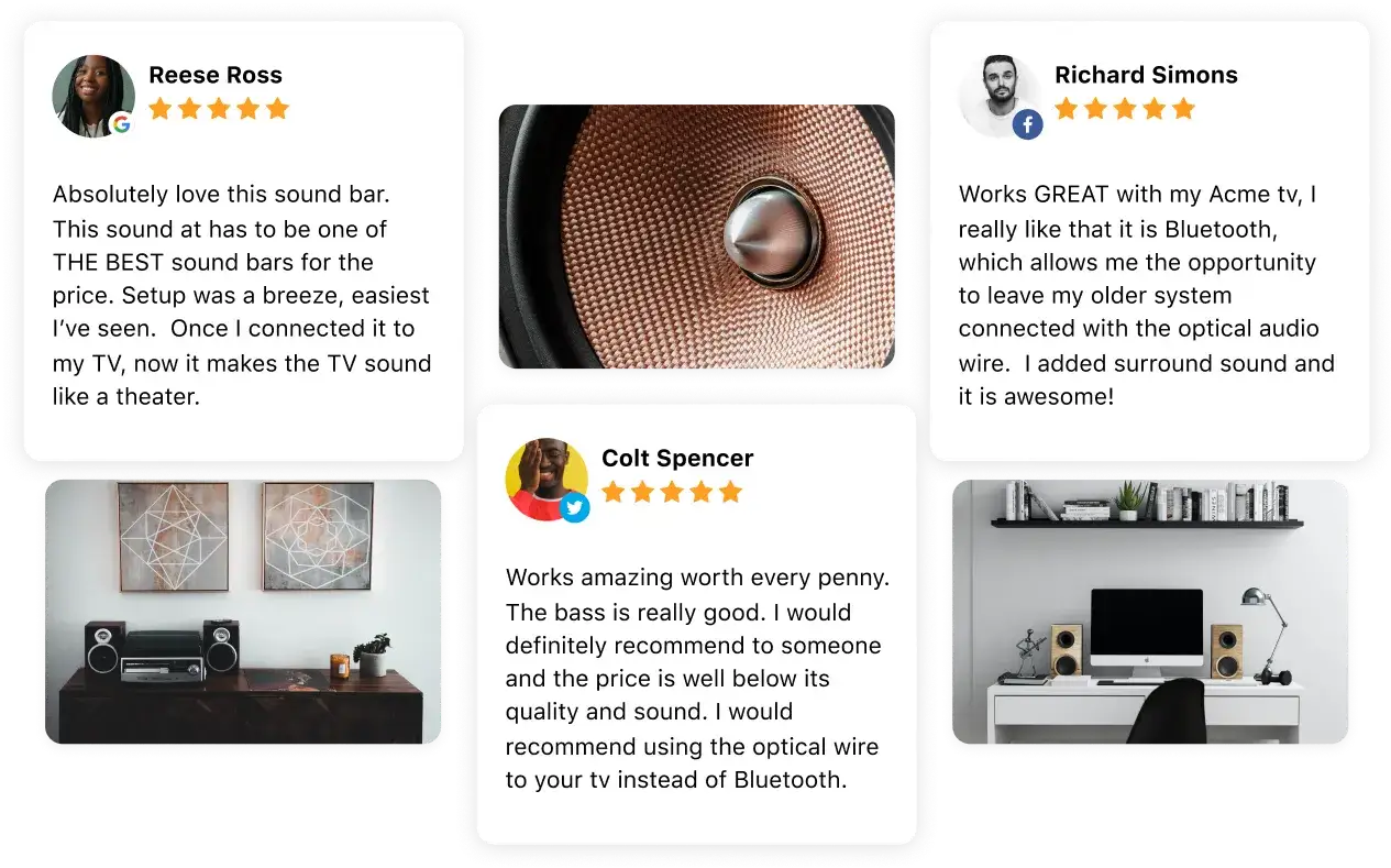 A collage of positive customer reviews.