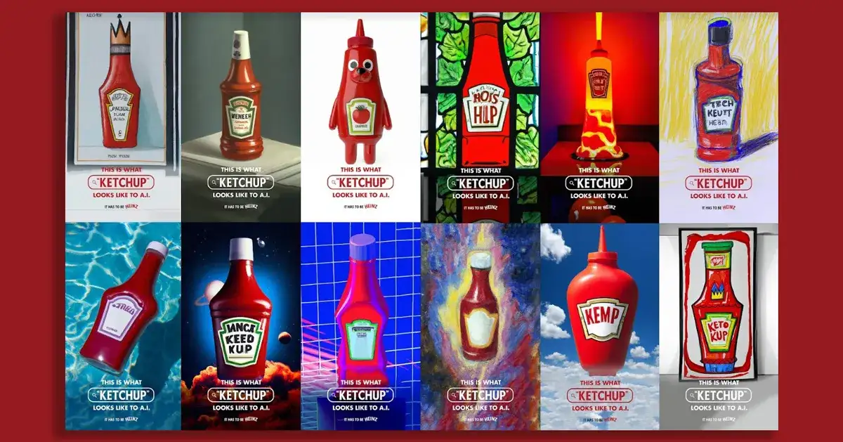 The images generated by AI in the Heinz A.I. Ketchup video 