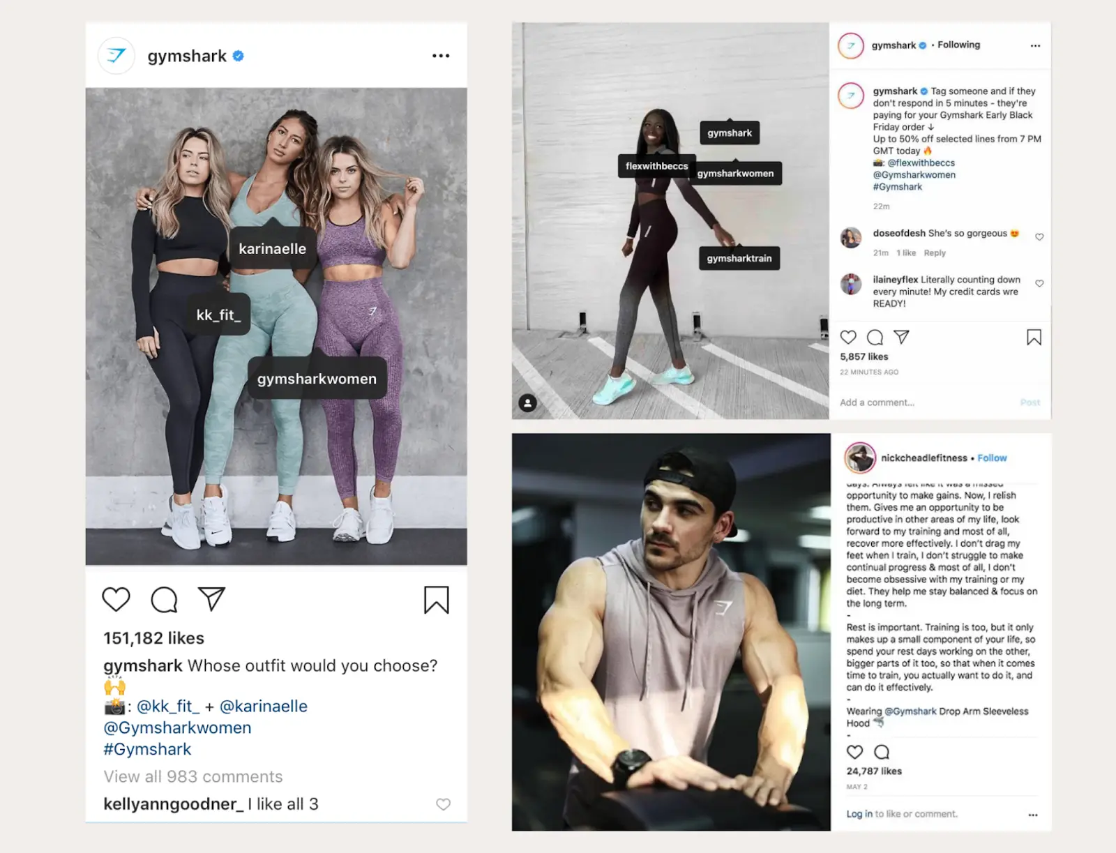 Image of Gymshark creator network content posting on Instagram feed. 