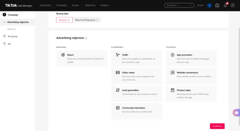 select an advertising objective based on your goals