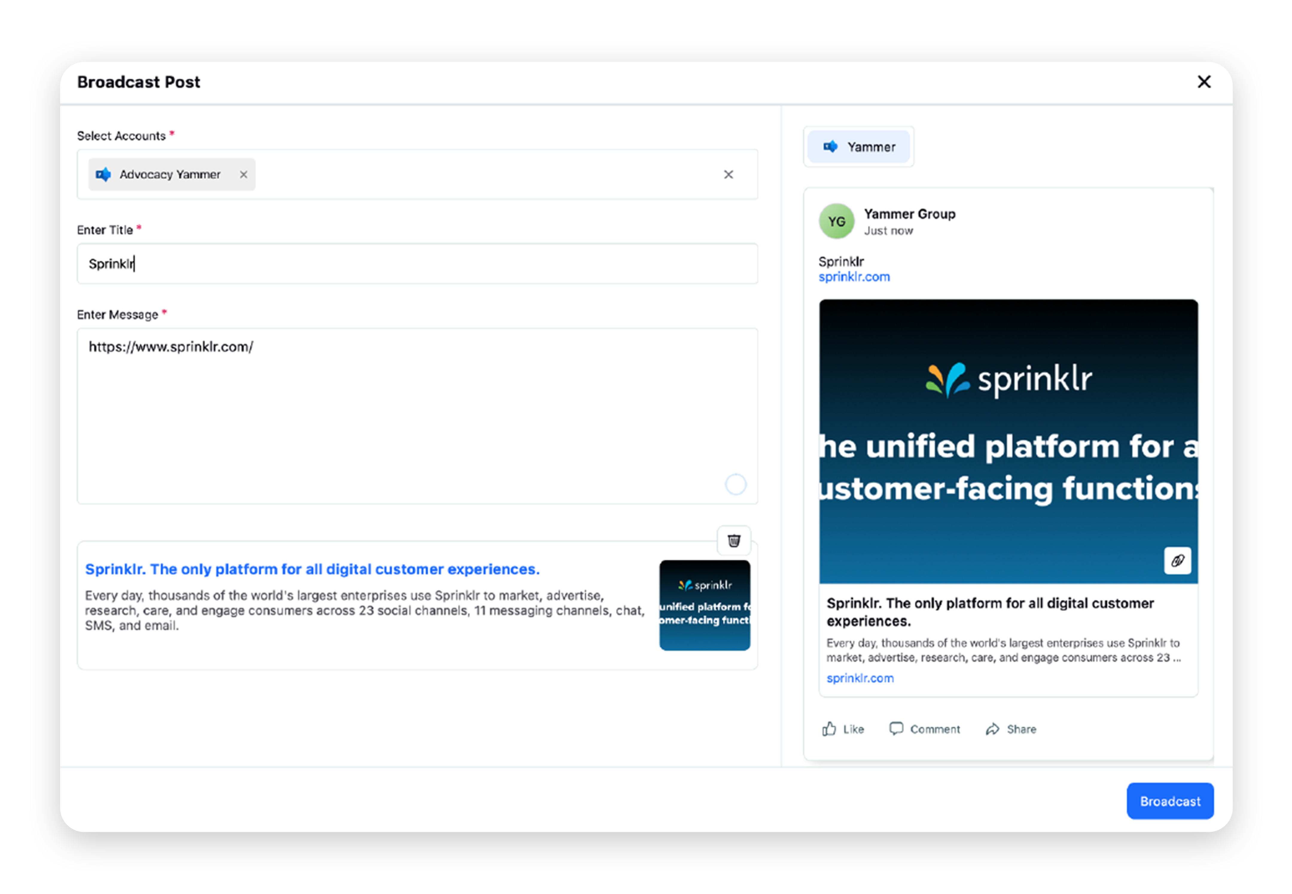 Enhance engagement on Advocacy through integration with Yammer